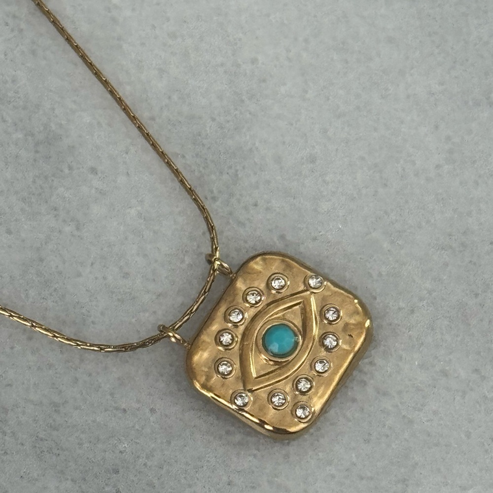 Gold Square Pendant Crystal Evil Eye Pendant Necklace 

Brand New - Picture 7 of 7